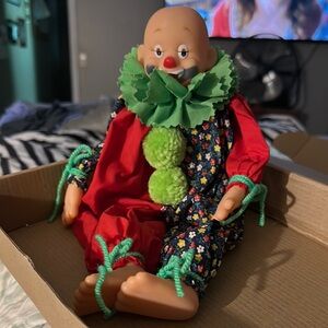 Colorful Clown Doll with Red and Green Outfit